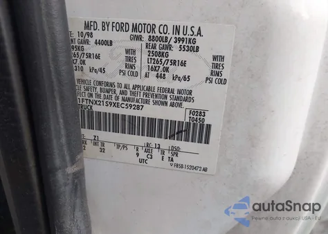 1999 Ford F-250 Lariat/Xl/Xlt z USA, uszkodzony, nr VIN 1FTNX21S9XEC59287